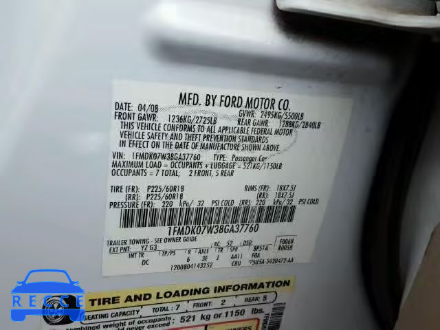 2008 FORD TAURUS X E 1FMDK07W38GA37760 image 9