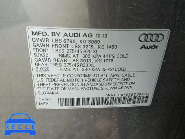 2011 AUDI Q7 PREMIUM WA1LGAFE8BD004112 image 9