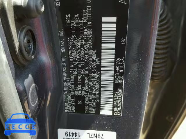 2008 TOYOTA SEQUOIA PL 5TDBY67A08S007932 image 9