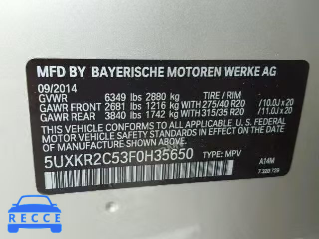 2015 BMW X5 SDRIVE3 5UXKR2C53F0H35650 image 9