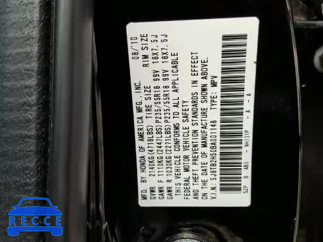 2011 ACURA RDX TECHNO 5J8TB2H50BA001148 image 9