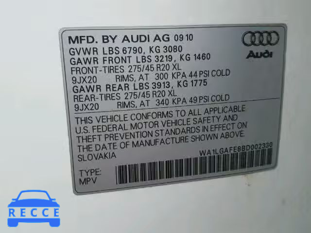 2011 AUDI Q7 PREMIUM WA1LGAFE8BD002330 image 9