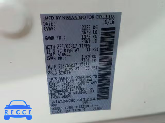 2017 NISSAN ROGUE SV 5N1AT2MV2HC741284 image 9