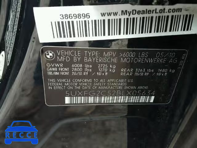 2011 BMW X6 XDRIVE3 5UXFG2C52BLX05634 image 9