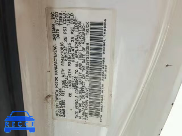 2000 TOYOTA TUNDRA 5TBJN3219YS118059 image 9