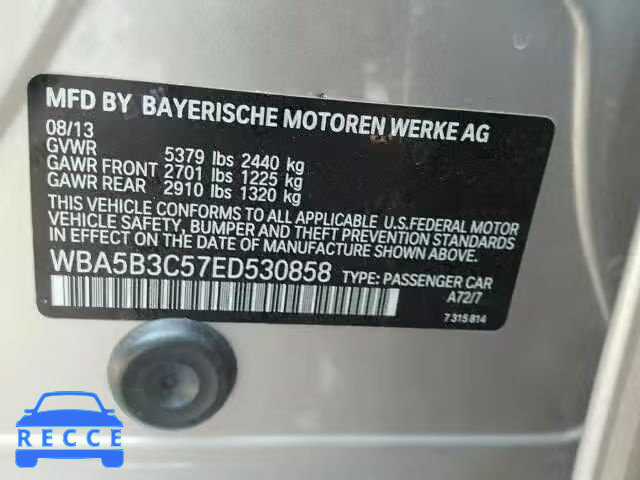 2014 BMW 535XI WBA5B3C57ED530858 зображення 9
