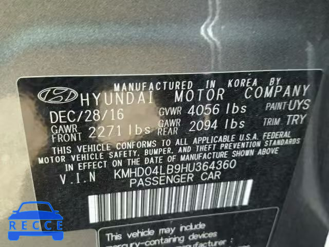 2017 HYUNDAI ELANTRA SP KMHD04LB9HU364360 image 9