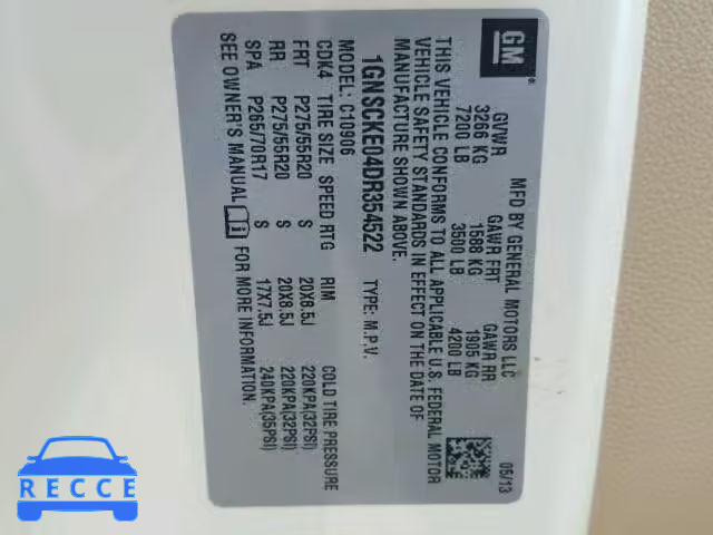 2013 CHEVROLET C1500 SUBU 1GNSCKE04DR354522 image 9