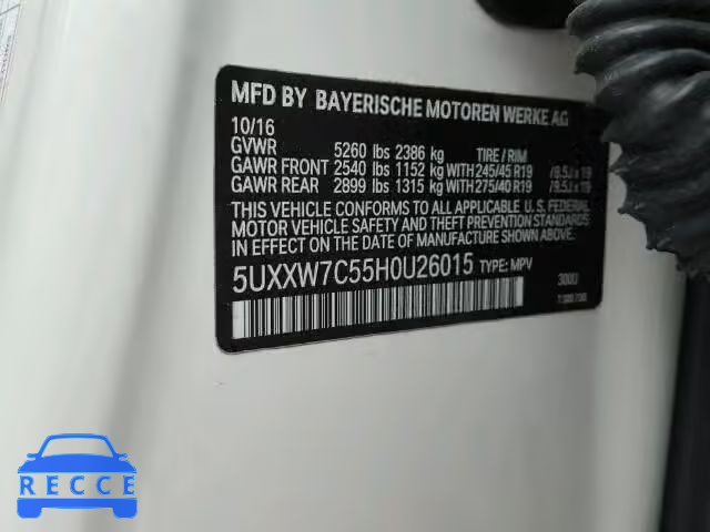 2017 BMW X4 XDRIVEM 5UXXW7C55H0U26015 зображення 9
