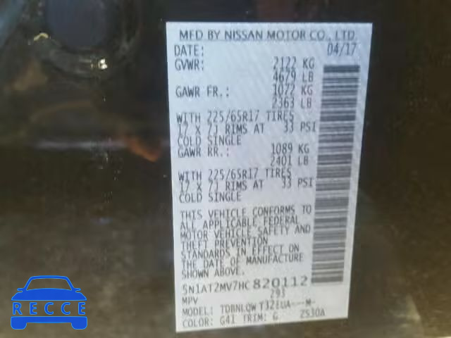 2017 NISSAN ROGUE SV 5N1AT2MV7HC820112 image 9