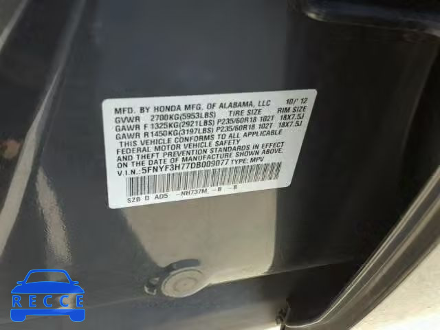 2013 HONDA PILOT EXLN 5FNYF3H77DB009077 image 9