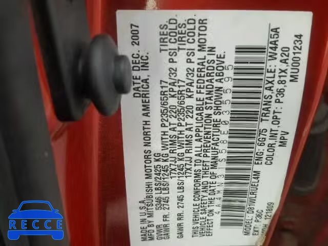 2008 MITSUBISHI ENDEAVOR S 4A4MN31S58E035595 зображення 9