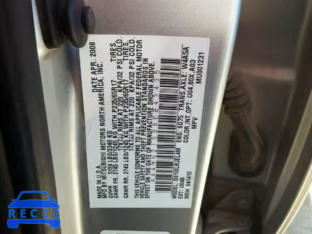 2008 MITSUBISHI ENDEAVOR L 4A4MN21S98E043435 image 9