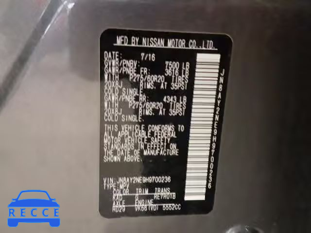 2017 NISSAN ARMADA PLA JN8AY2NE9H9700236 image 9