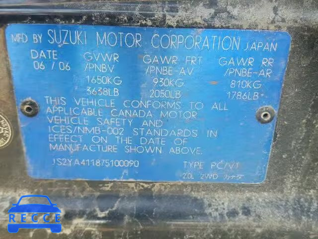 2007 SUZUKI SX4 JS2YA411875100090 image 9