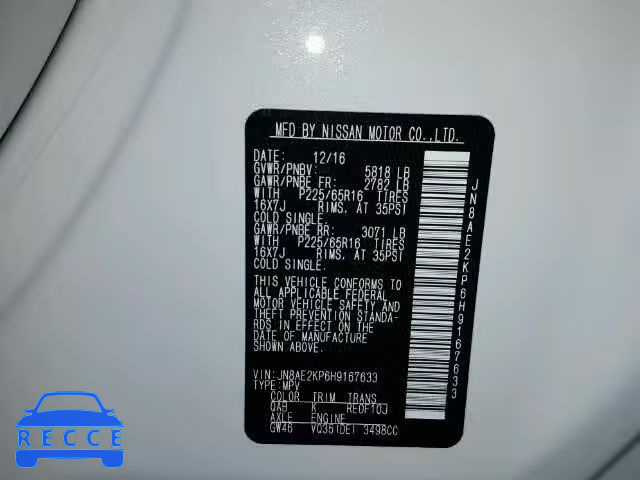 2017 NISSAN QUEST S JN8AE2KP6H9167633 зображення 9