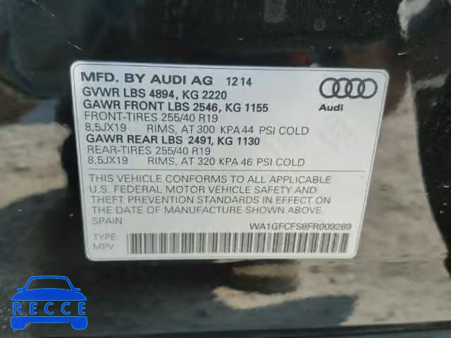 2015 AUDI Q3 2.0T PR WA1GFCFS8FR009289 image 9
