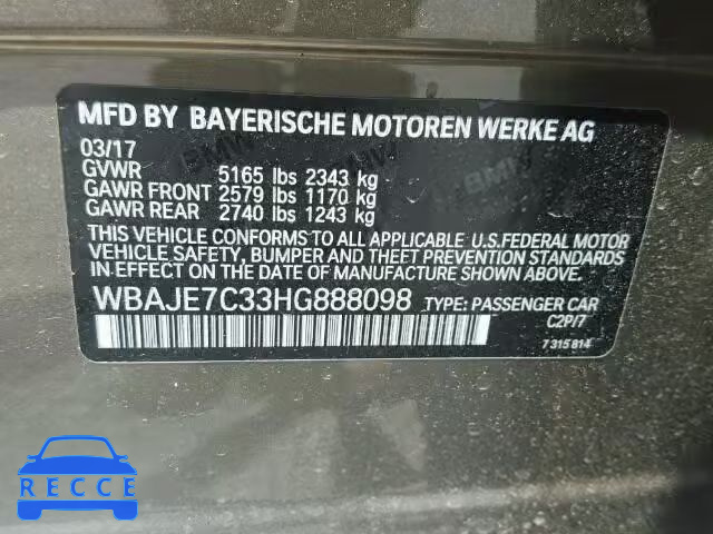 2017 BMW 540 XI WBAJE7C33HG888098 зображення 9