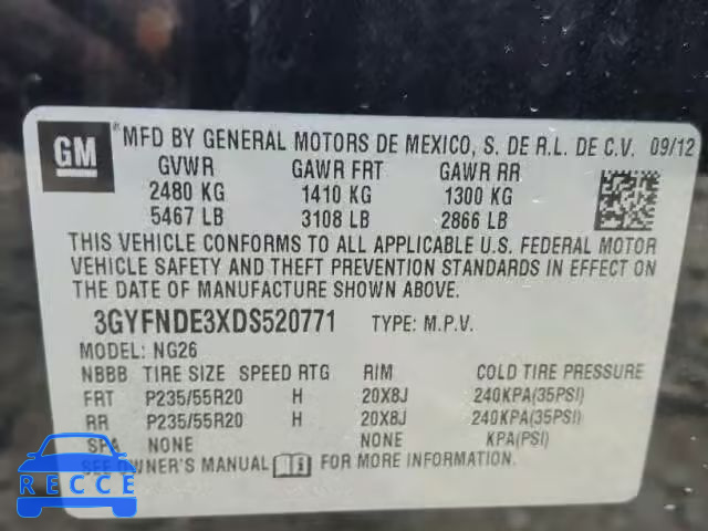 2013 CADILLAC SRX PERFOR 3GYFNDE3XDS520771 image 9