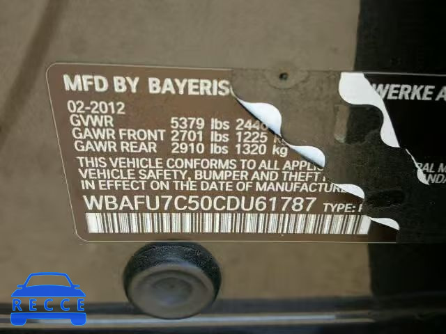 2012 BMW 535XI WBAFU7C50CDU61787 зображення 9