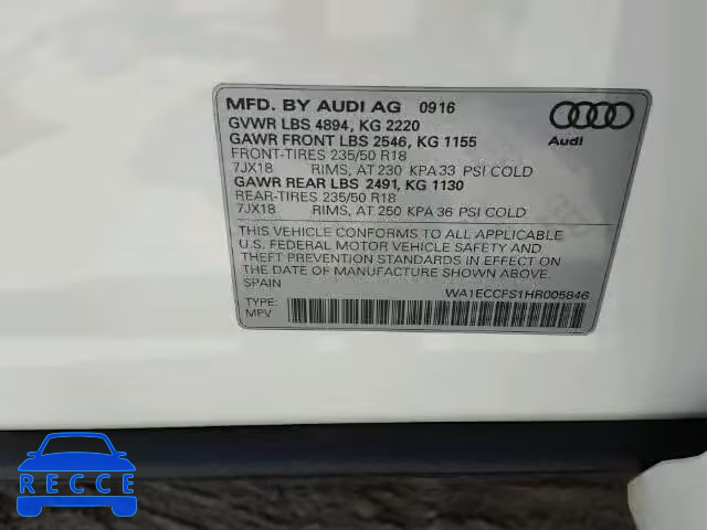 2017 AUDI Q3 PREMIUM WA1ECCFS1HR005846 зображення 9