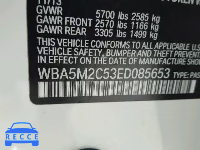 2014 BMW 535I GT WBA5M2C53ED085653 зображення 9