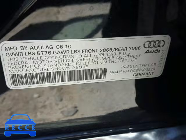 2011 AUDI A8 QUATTRO WAUAVAFD0BN000928 image 9
