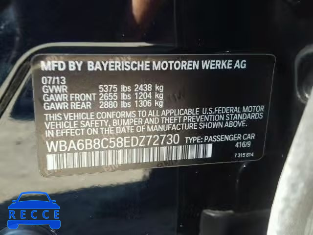 2014 BMW 640XI GRAN WBA6B8C58EDZ72730 зображення 9