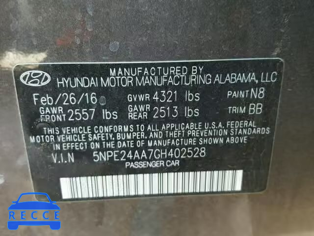 2016 HYUNDAI SONATA ECO 5NPE24AA7GH402528 image 9