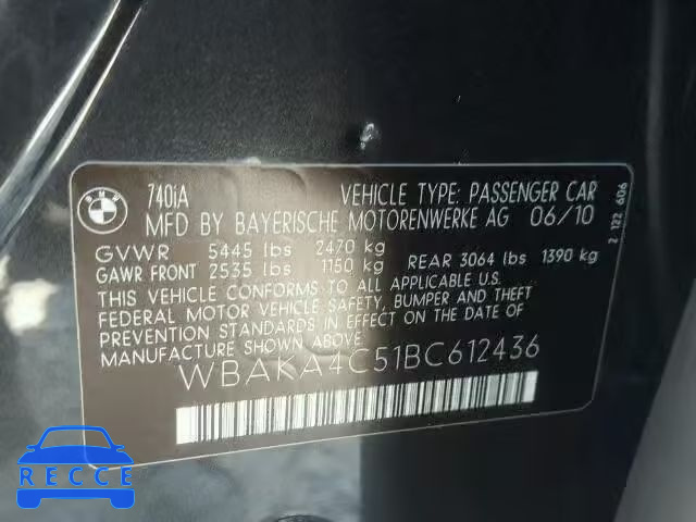 2011 BMW 740I WBAKA4C51BC612436 Bild 9