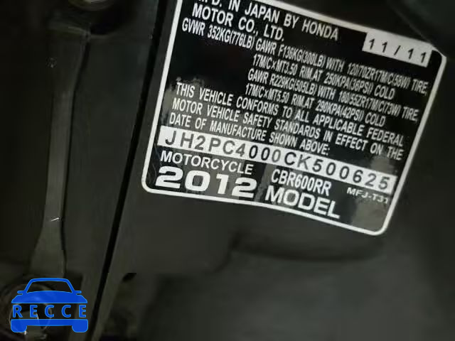 2012 HONDA CBR600RR JH2PC4000CK500625 image 9