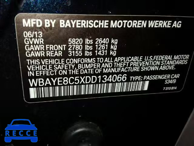 2013 BMW 750LI WBAYE8C5XDD134066 зображення 9