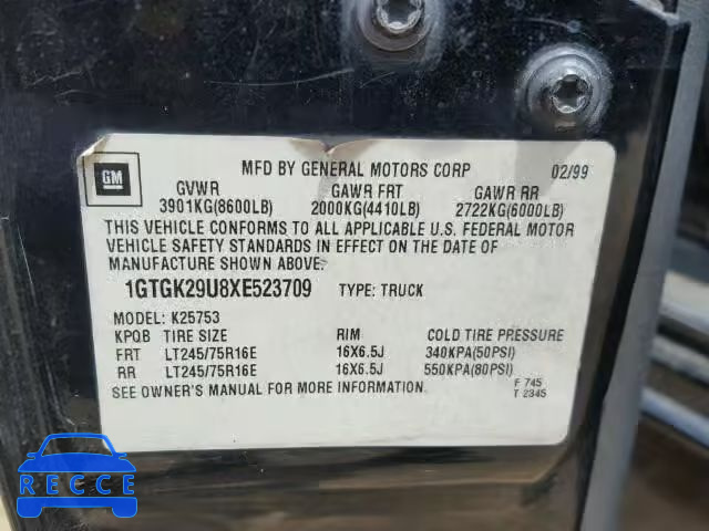 1999 GMC SIERRA K25 1GTGK29U8XE523709 image 9