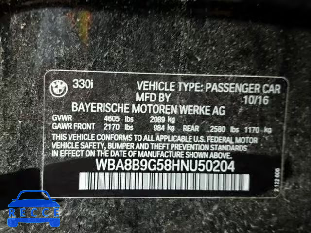 2017 BMW 330 I WBA8B9G58HNU50204 зображення 9
