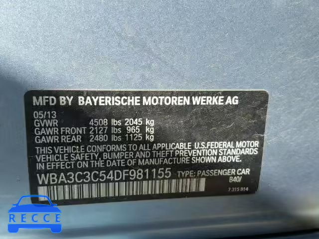 2013 BMW 320I XDRIV WBA3C3C54DF981155 image 9