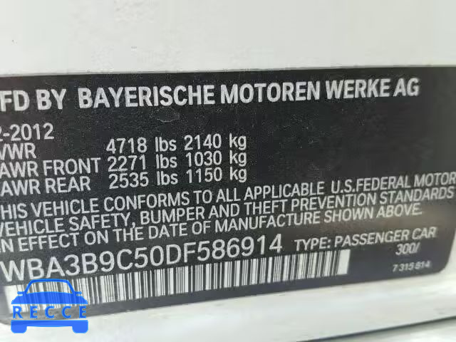 2013 BMW 335XI WBA3B9C50DF586914 Bild 9