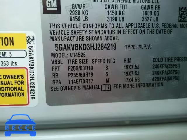 2017 BUICK ENCLAVE 5GAKVBKD3HJ284219 image 9