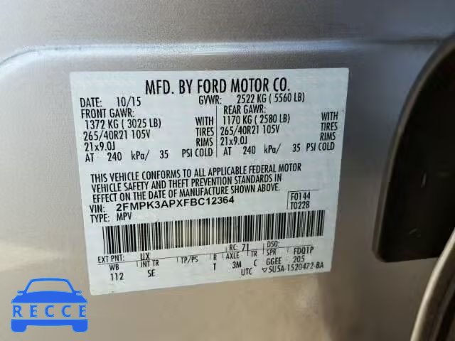 2015 FORD EDGE SPORT 2FMPK3APXFBC12364 image 9