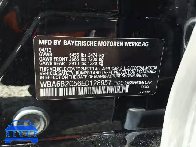 2014 BMW 650I GRAN WBA6B2C56ED128957 зображення 9