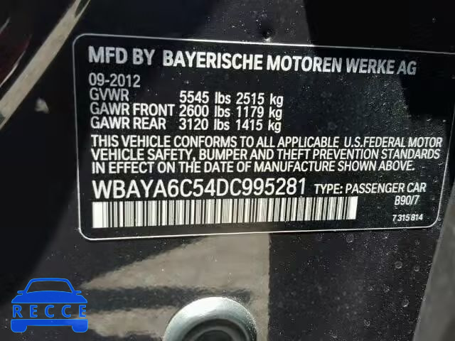 2013 BMW 740I WBAYA6C54DC995281 зображення 9