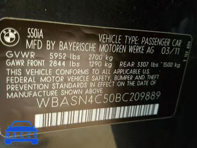 2011 BMW 550I GT WBASN4C50BC209889 Bild 9
