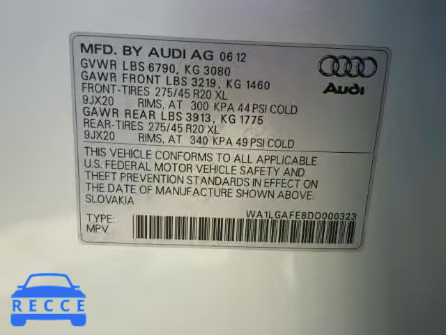 2013 AUDI Q7 PREMIUM WA1LGAFE8DD000323 image 9