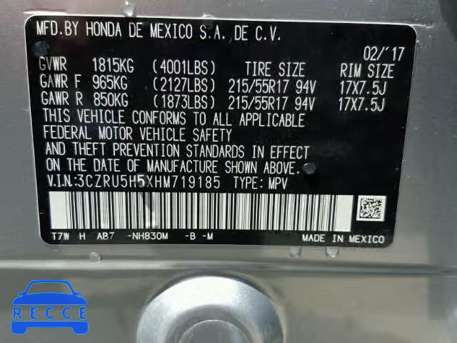 2017 HONDA HR-V EX 3CZRU5H5XHM719185 image 9