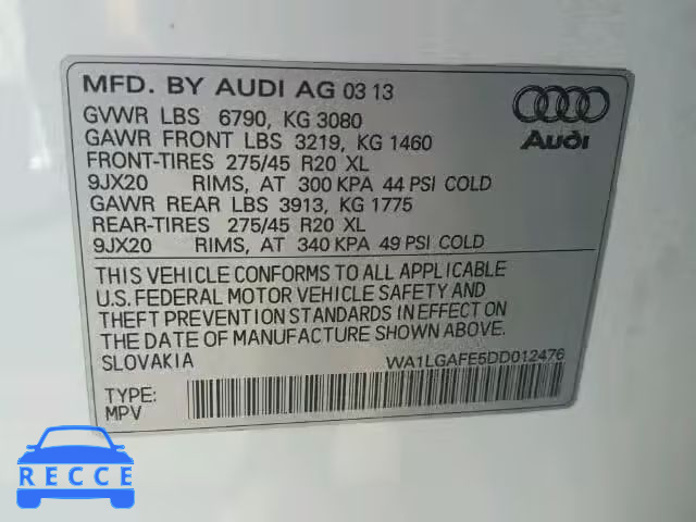 2013 AUDI Q7 PREMIUM WA1LGAFE5DD012476 image 9