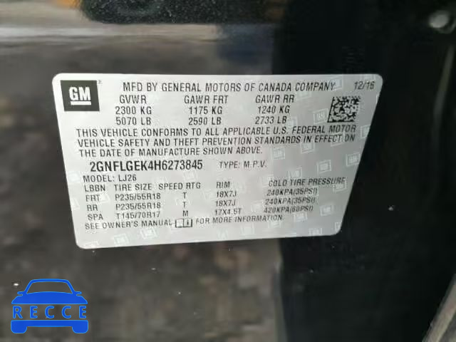 2017 CHEVROLET EQUINOX PR 2GNFLGEK4H6273845 image 9