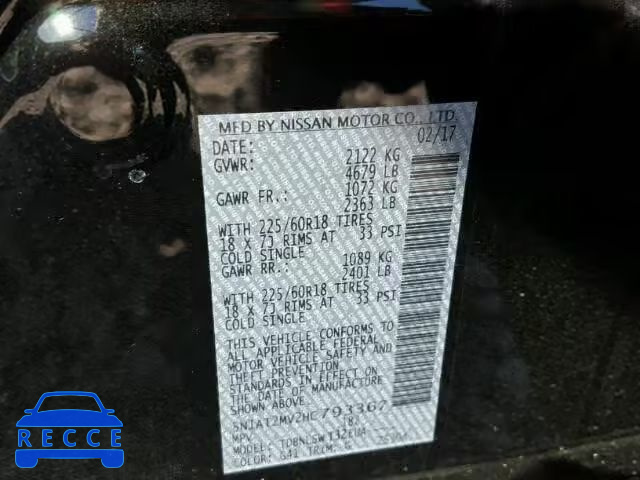 2017 NISSAN ROGUE SV 5N1AT2MV2HC793367 image 9