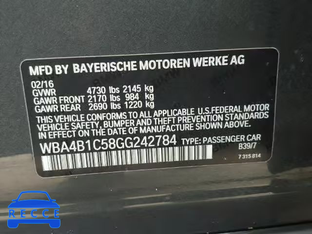2016 BMW 435I GRAN WBA4B1C58GG242784 зображення 9