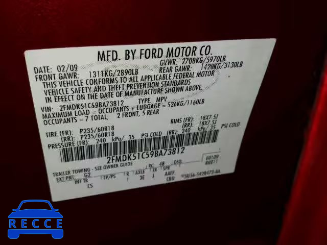 2009 FORD FLEX SE 2FMDK51C59BA73812 зображення 9