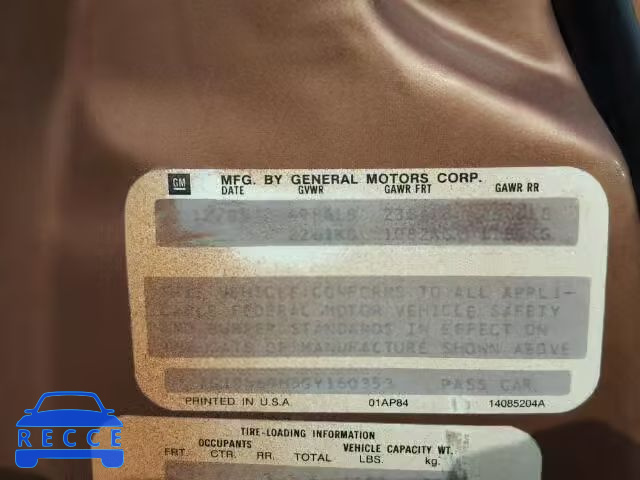 1986 CHEVROLET CAPRICE CL 1G1BN69H5GY160353 зображення 9