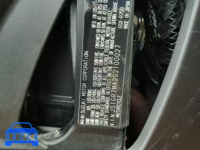 2016 SUZUKI GSX-R750 JS1GR7MA2G2100027 image 9